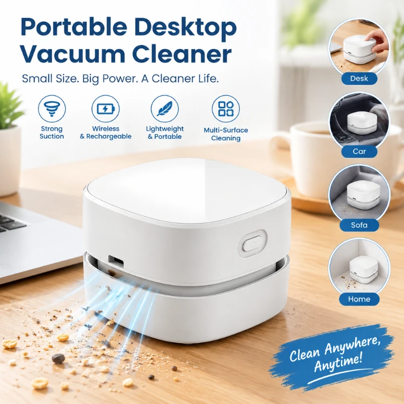 Rechargeable Handheld Mini Desktop Vacuum Cleaner Desktop Cleaning 360 Degree Vacuum Cleaner for Keyboard Home Office and School