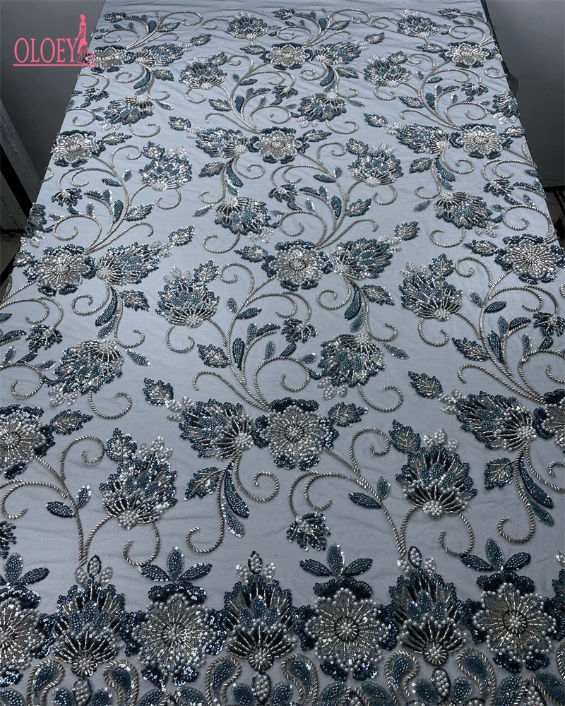 OLOEY High Quality Nigerian Embroidered Tulle Lace Fabric for Sewing Beautiful Women's Dress African Style