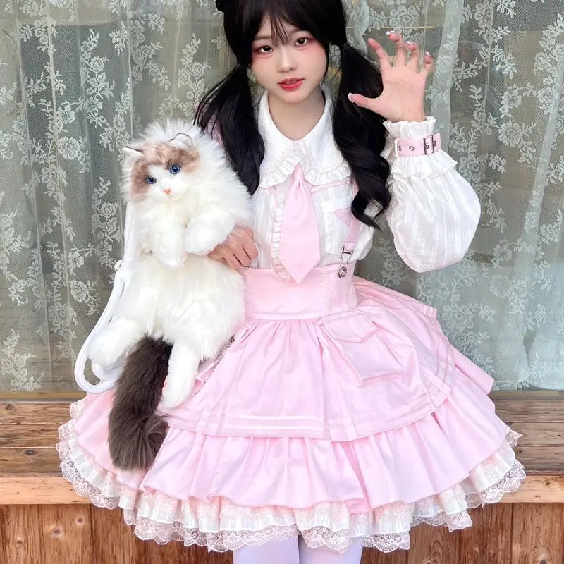 SOIOMES【en stock】 COS de Miss Tuji, uniforme de Lolita dulce y lindo, vestido con banda trasera, conjunto de camisa Lolita de estilo militar para mujer, 2 piezas