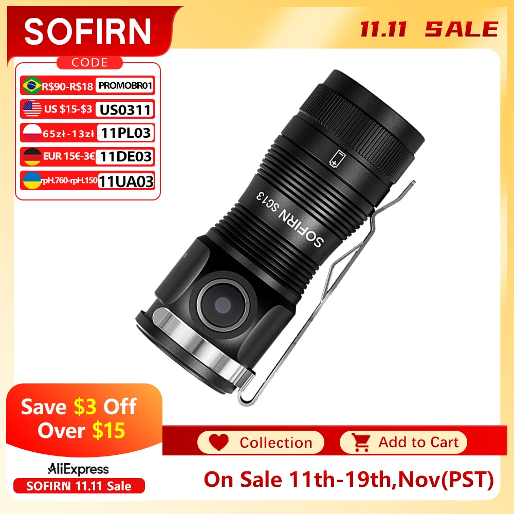 yZ[zSofirn SC13 ubN O[ SST40 LED 1300lm ~jp 18350 d 6000K L[z_[ً}g[`