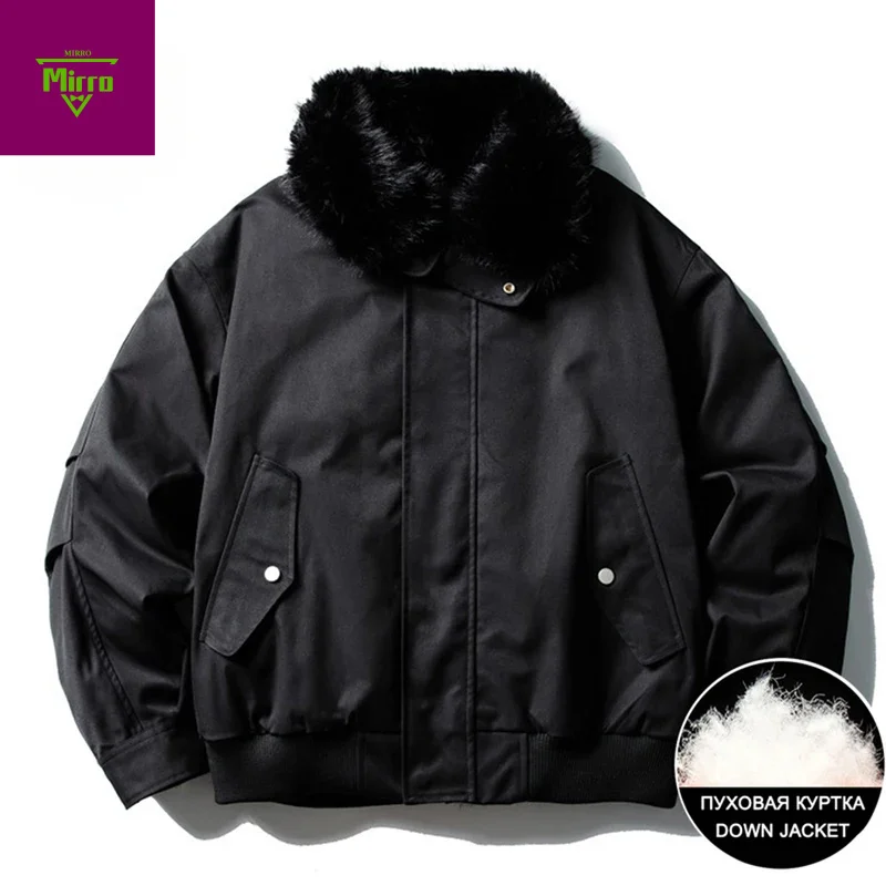 

Men Winter Down Jackets Fur Collar White Duck Puffer Jacket Thicken Warm Parkas Coats Casual Loose Padded Jackets Outwear