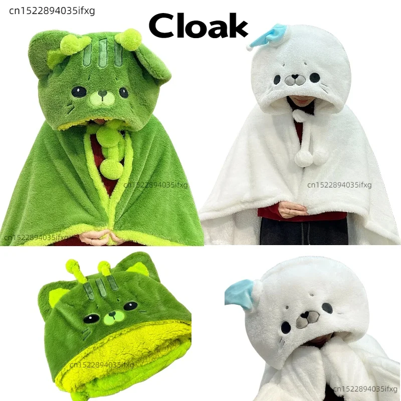 

Cute Animal Plush Cloak Green Alien Cat Seal Capybara Black Cat Robes Cloak Blankets Swaddle With Hood Boys Girls Winter Gifts
