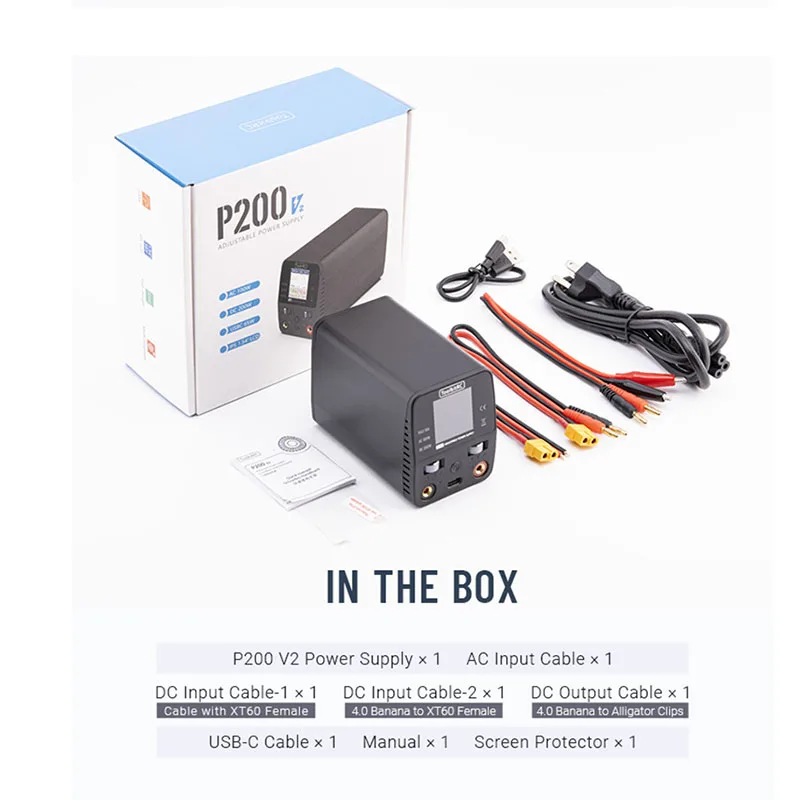 ToolkitRC P200 V2 Voedingsadapter 30V AC100W DC200W 10A Compatibele oplader Verstelbare desktopdisplay Uitgang Tybec