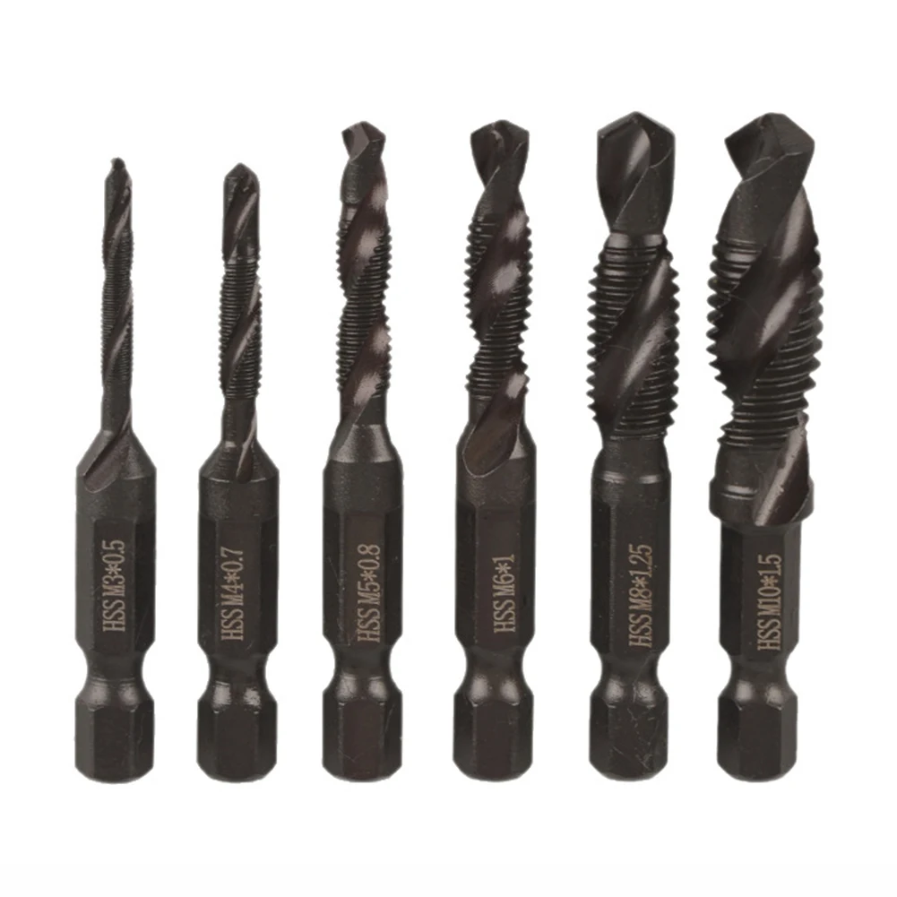 

6pcs Metric Thread Tap Set HSS Screw Tap Drill Bits Hex Shank Screw Machine Compound Tap Combination Bit M5 M6 M8 M10 Hand Tool