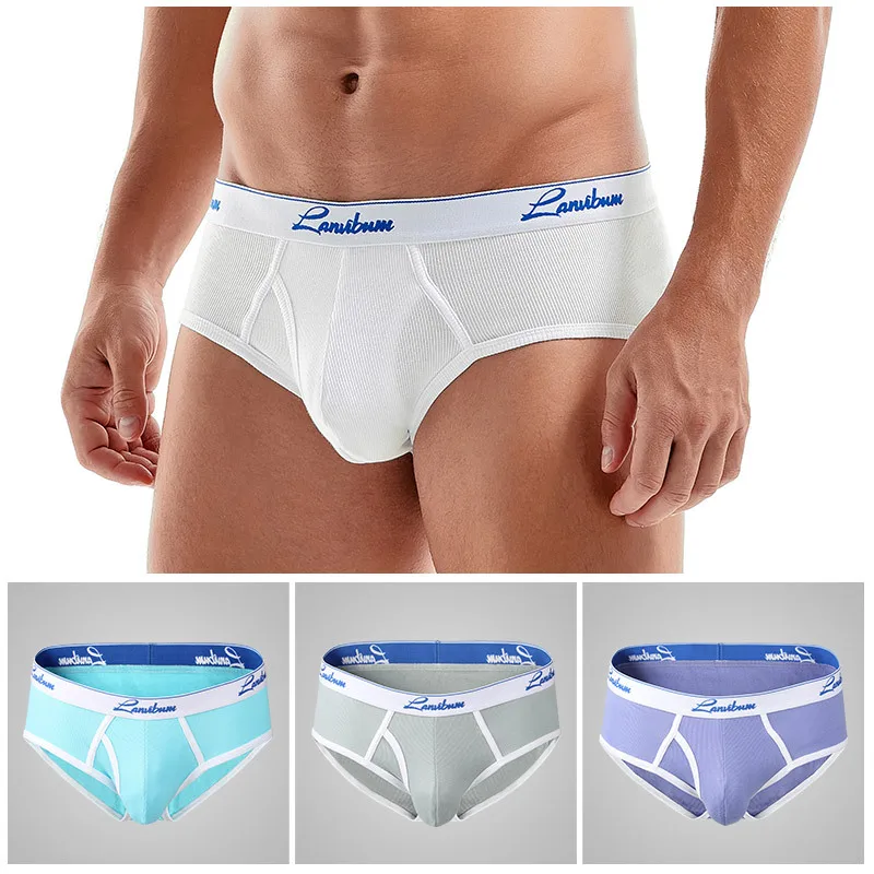 New men's underwear spot mid-waist threaded cotton solid color teen underwear men's briefs LA674