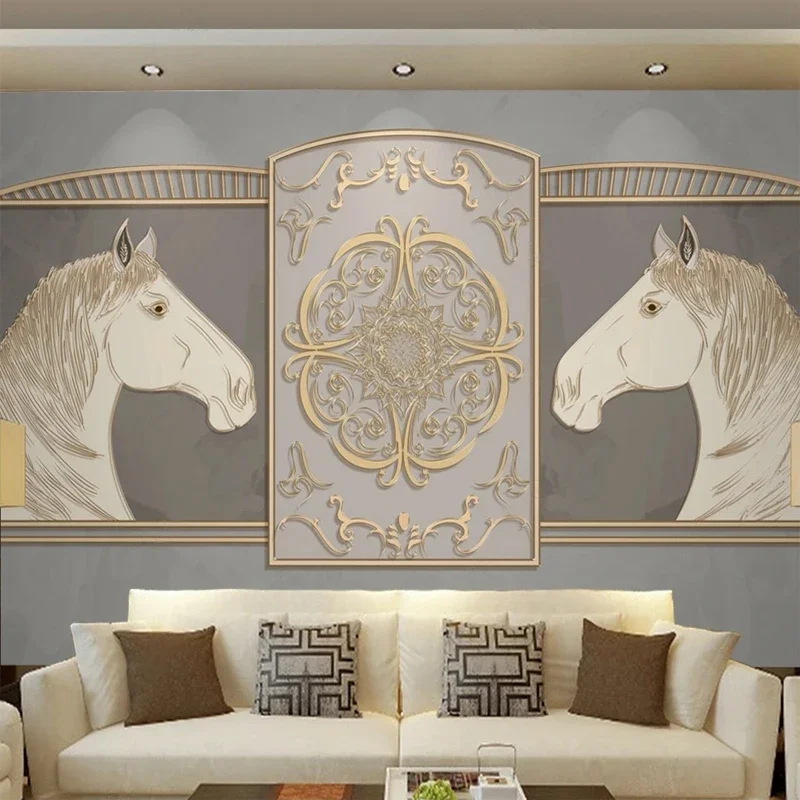 Custom 3D Photo Luxury European Home Decor Gold Horse Large Mural Non-woven Wallpaper for Bedroom Living Room Background Wall