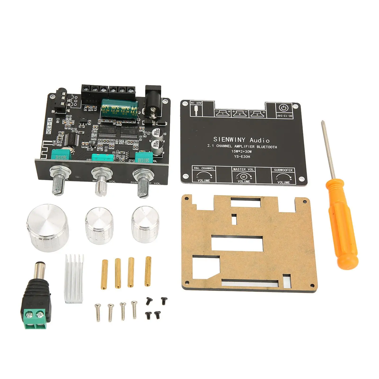 

Bluetooth 5.1 Power Amplifier Module 2.1 Channel Sound Board with Knob Adjustment, DC 9-24V