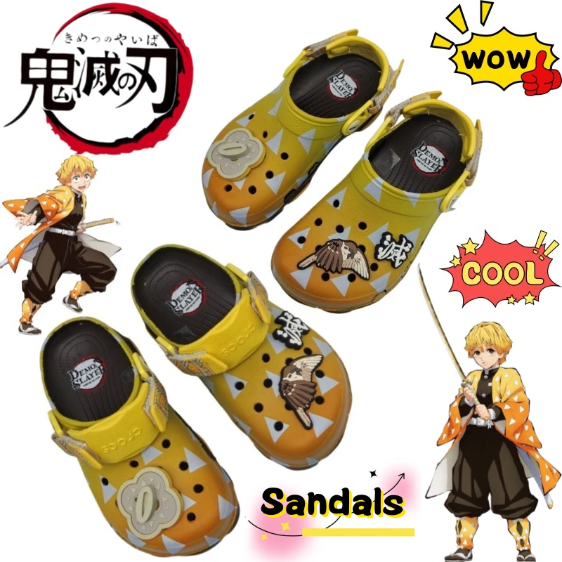 Demon Slayer Agatsuma Zen'itsu Sandals Creative Cool High-value Graffiti Print Men's Simple All-match Non-slip Beach Heap Shoes