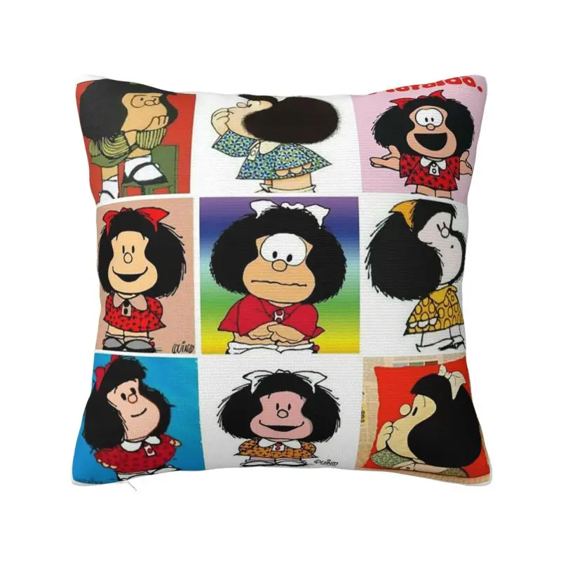 Quino Comic Cartoon Mafalda Throw Pillow Case 55*55cm Home Decoration Cushion Cover Polyester Pillowcase Double-sided Printing