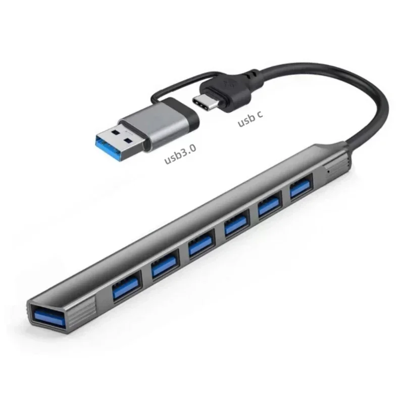 

2 in 1 7 Ports USB Type HUB Expander Splitter Aluminium Alloy Docking Station High Speed for Laptop PC
