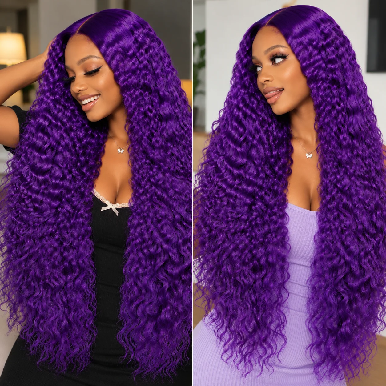 13×4 Purple Deep Wave Wig for Women, 28 Inch Middle Part Wavy Synthetic Wig,180% Density,Natural Looking,Heat Resistant Fiber,Ideal for Daily Wear,Parties & Halloween