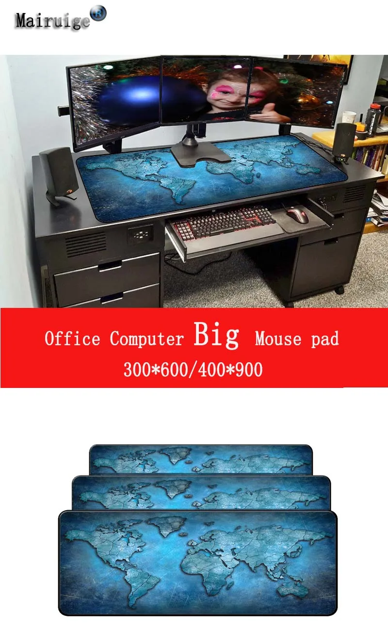 Mairuige Welt Karte Gaming Maus Pad mit Genäht Kanten Nicht-Slip Gummi XXL Locking Rand Mousepad Computer PC Tastatur 900X400mm