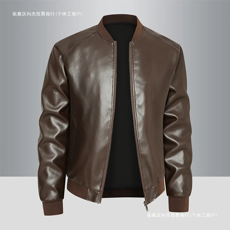 Spring And Autumn Locomotive Leather Jacket Men's Jacket Young Men's Stand-up Collar Casual Handsome Leather Jacket Men
