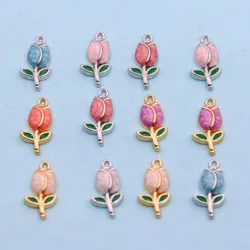 10pcs 22*11mm Simple Temperament Style Mixed Color Tulip Flowers Small Fresh Alloy Pendant Diy Necklace Earrings Accessories