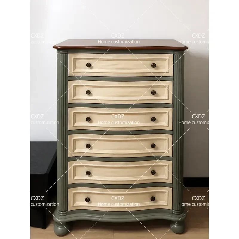 Solid Wood Chest of Drawers Retro Bedroom Storage Cabinet 6 Drawer Living Room Organizer Dresser Furniture