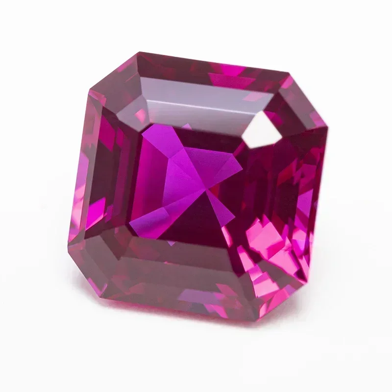 

Square Asscher Cut Rubellite Lab Grown Ruby VVS1 Gemstone Charms DIY for Jewelry Making Materials Selectable AGL Certificate
