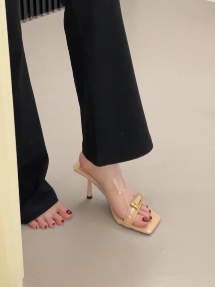 sheepskin-version-transparent-metal-buckle-high-heels-fashionable-flat-sandals-all-match-low-heel-breathable-summer-slippers