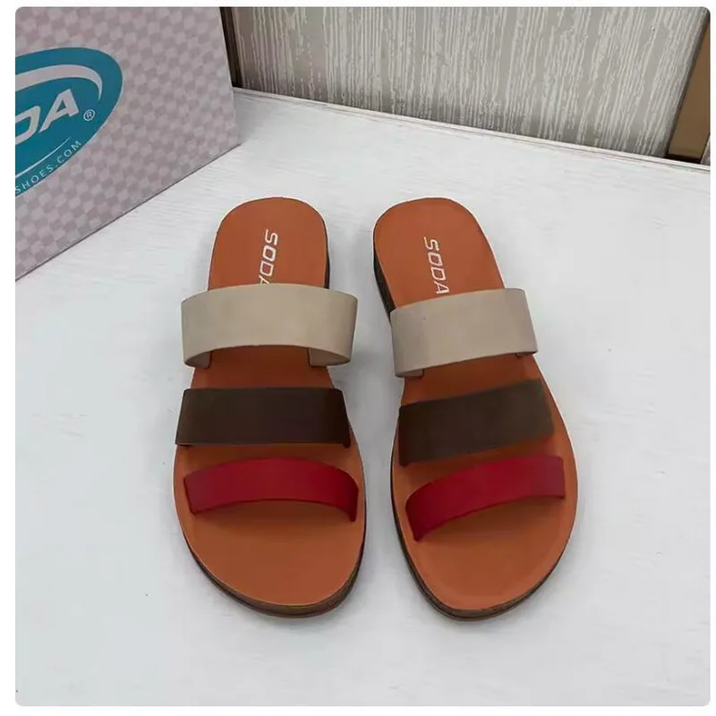 Color matching one-line sandals for women with soft soles comfortable outside wear large size sandals casual beach shoes