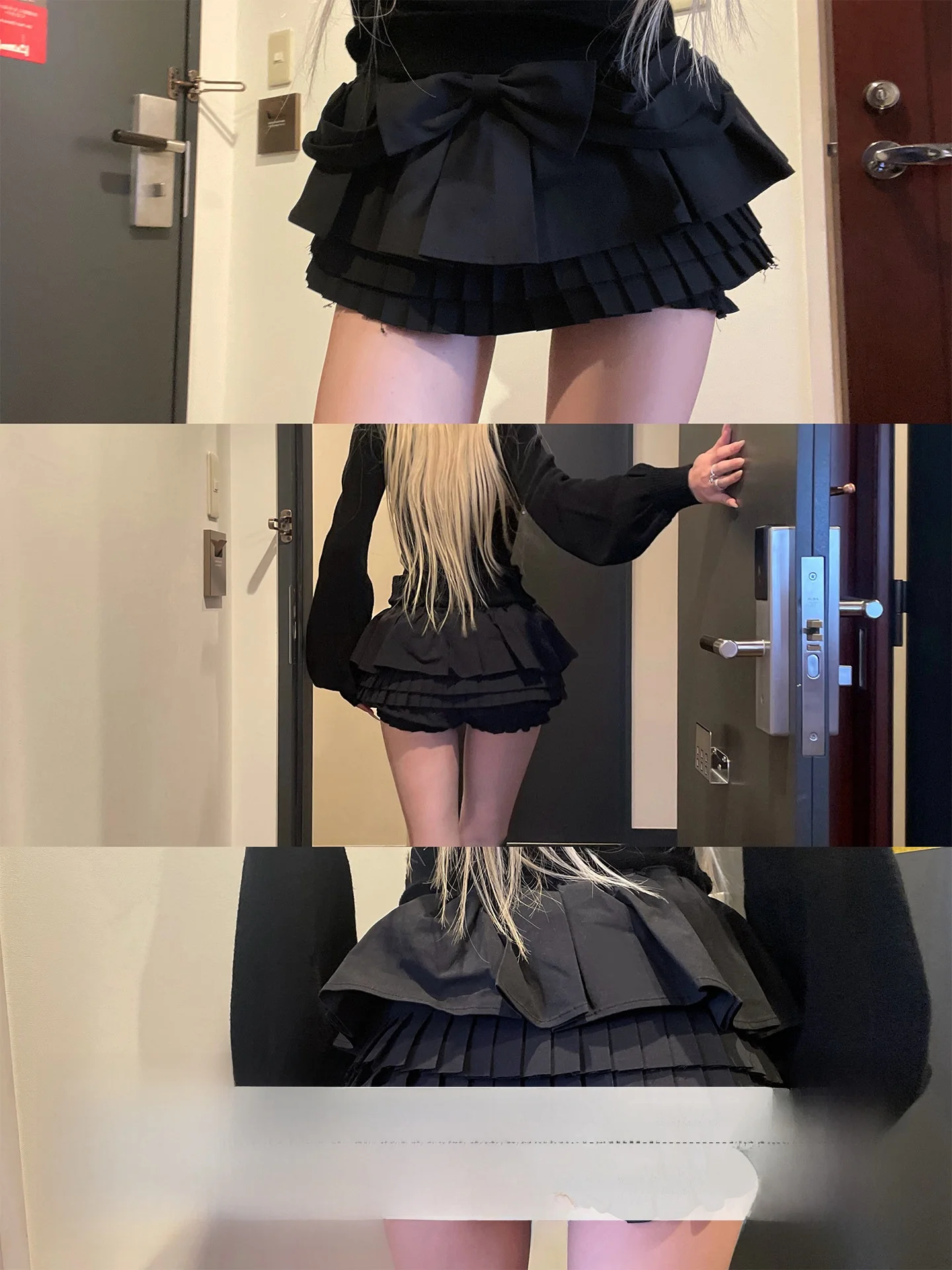 

Black Knot Puffy Skirt Pants Rase Le Sol Sweet Temptation Princess Style Low Waist Pleated Polyester Women's Skirt