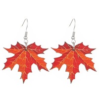 Cute Wood Texture Maple Leaves Earrings Red Leave Dangle Earring for Women Girls Winter and Autumn Ear Accessories Wholesale