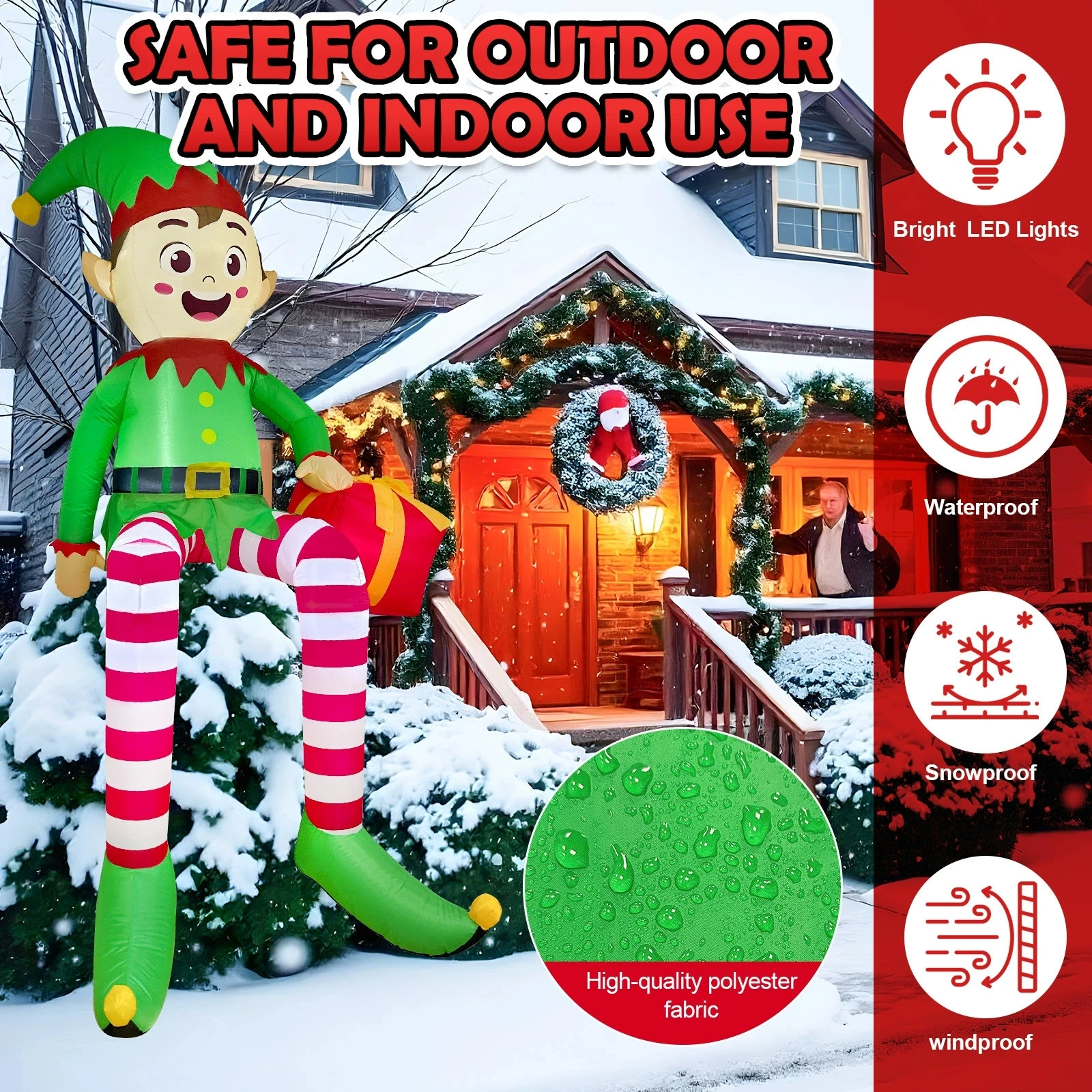 8FT Weihnachten Aufblasbare Outdoor Spielzeug Sitzende Elf Halten Geschenk Tasche Blow Up Gebautes LED Licht Weihnachten Party Decor Aufblasbare Spielzeug