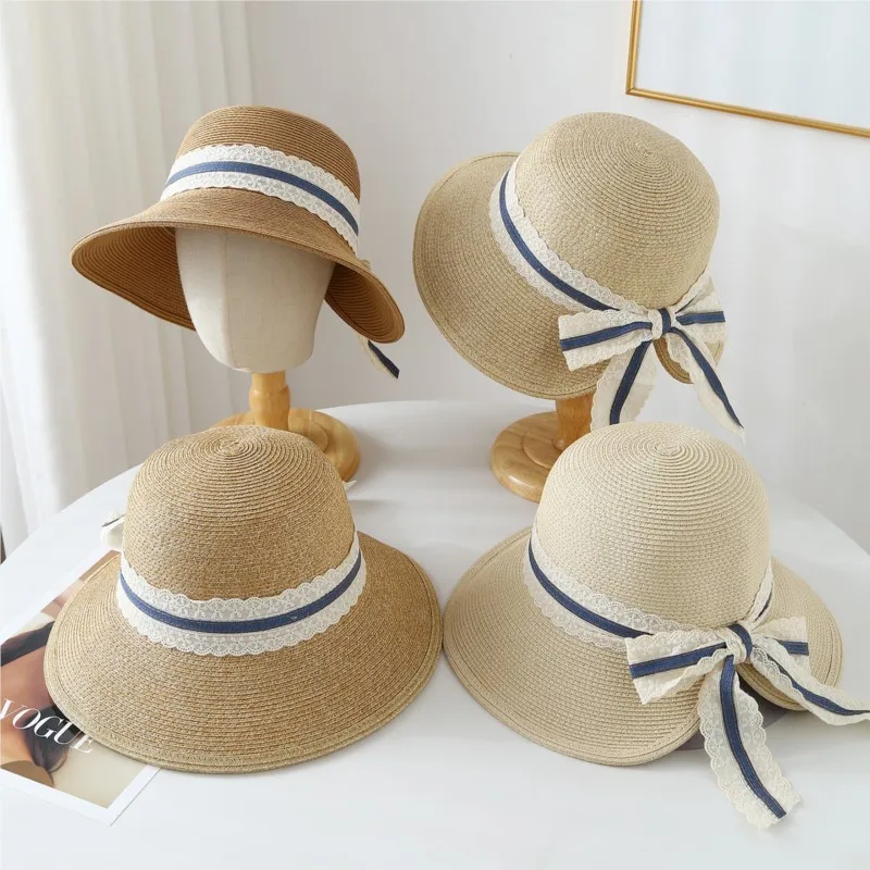 A wide-brimmed ear-rimmed fisherman's hat for women breathable and sunshade knitted