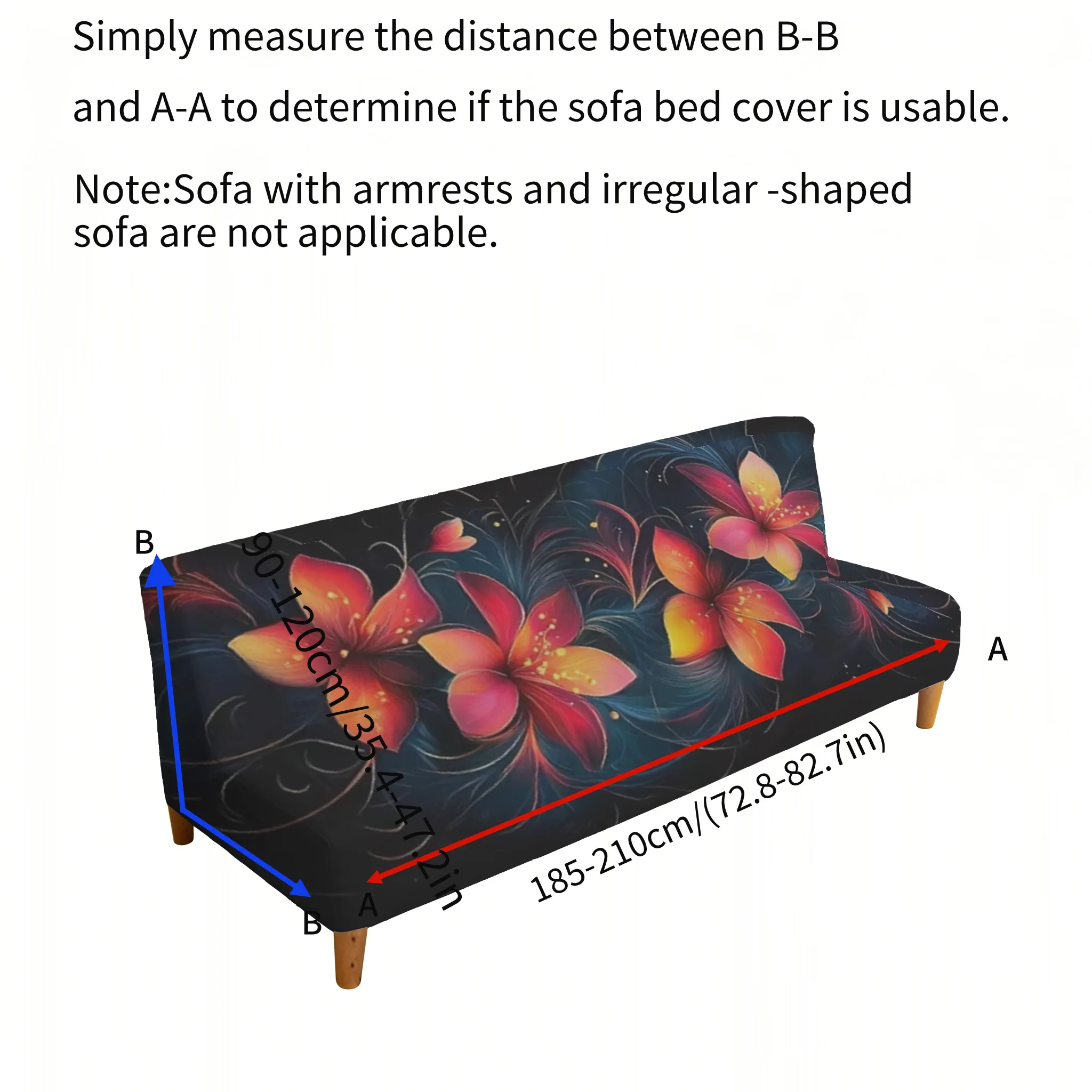 Dark night colorful flower sofa bed cover, armless elastic sofa cover, dust-proof and non-slip furniture protective cover