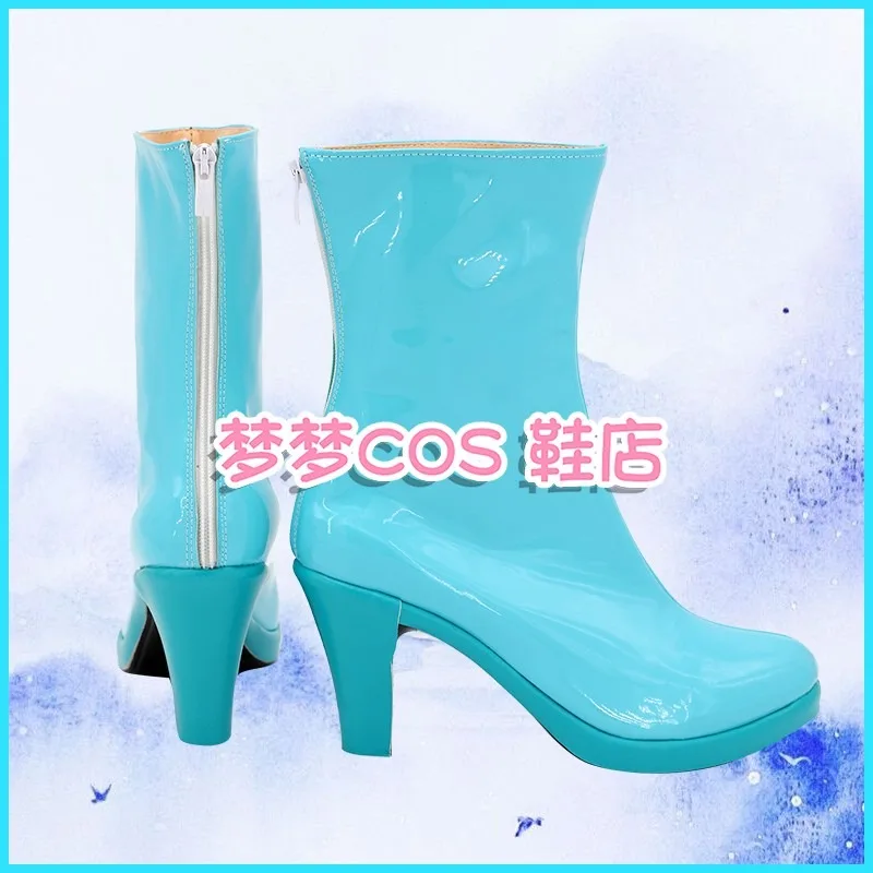 WinClub Bloom Cosplay Costume Shoes Blue Handmade Faux Leather Boots