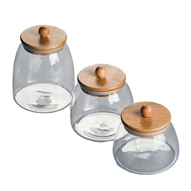 

3PCS Glass Grain Storage Jar Food Container Tea Candy Kitchen Storage Bottle Jar