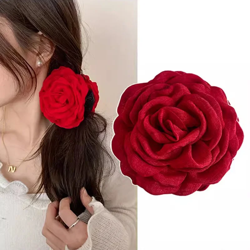 New Sweet Fabric Rose Red Hair Claw For Women Girls Hair Decorate Headband Tooth Hair Clips Hairpin Fashion Hair Accessories