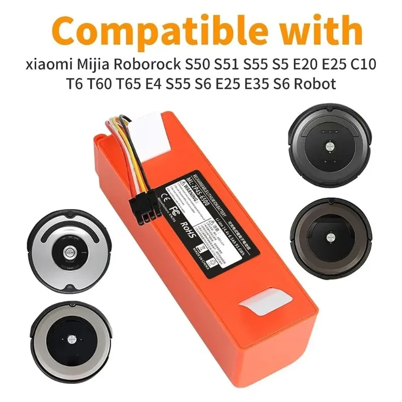 for Roborock S4 S5 S6 S7 Q5 Q7 Max Xiaomi 1st Gen Robot Vacuum Replacement Battery 6500mAh Li-ion 14.4V Long Life