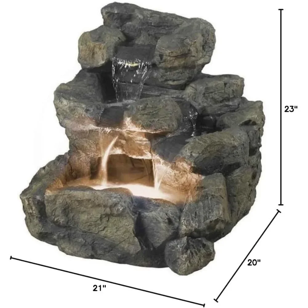 Cascading Outdoor Indoor Fountain with Illumination, Beige, 23