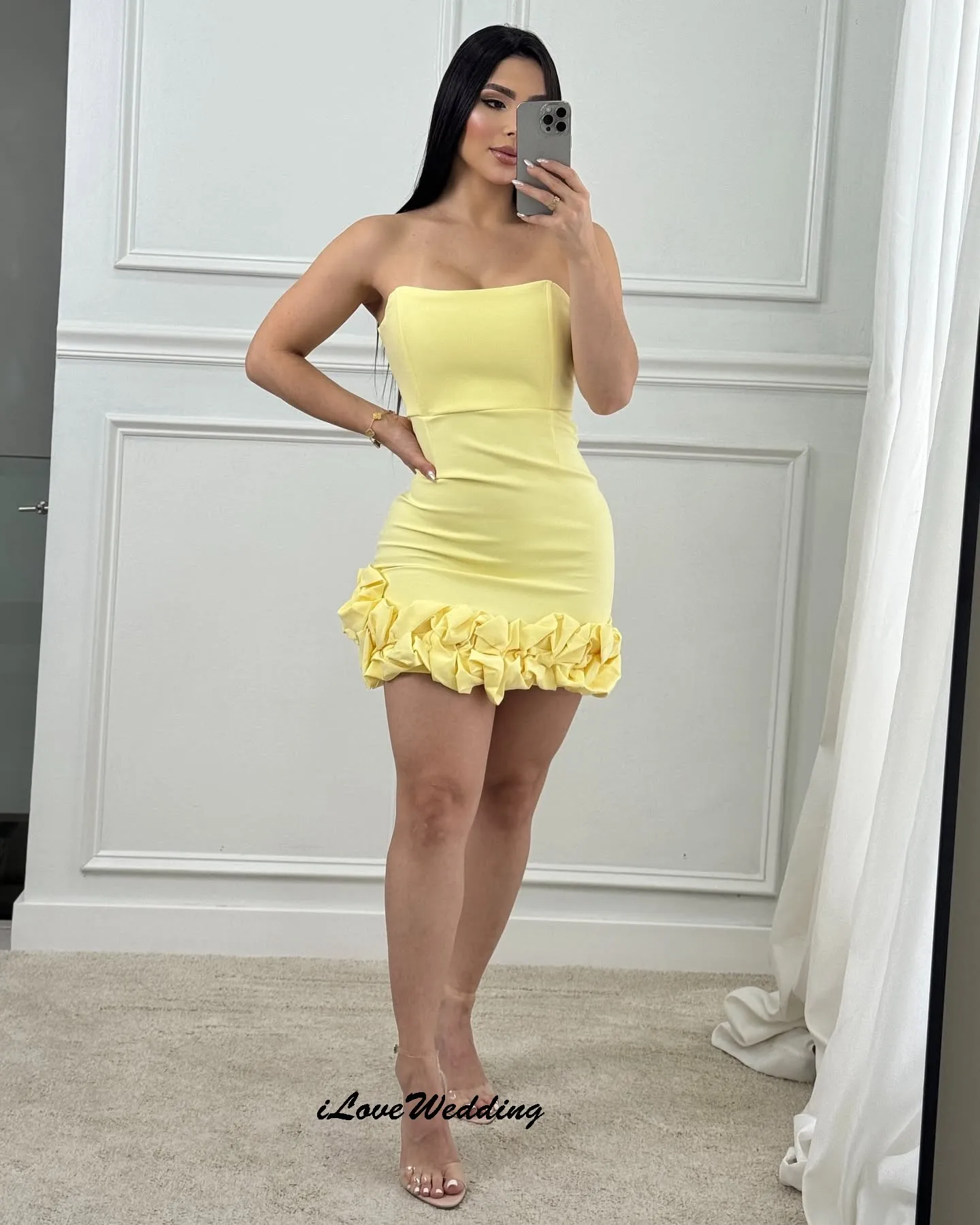 

Yollow Sexy Strapless Short Prom Dresses 2025 Pleated Mini Length Wedding Party Dress For Women Guest Simple Dress Customized