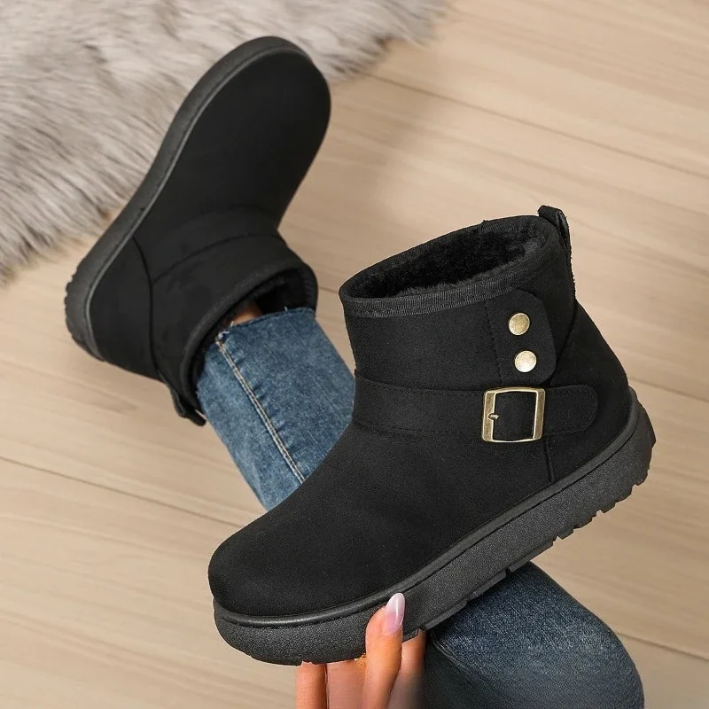 Women Buckle Decor Snow Boots Suede Upper Fully Fleece‑Lined Thick…