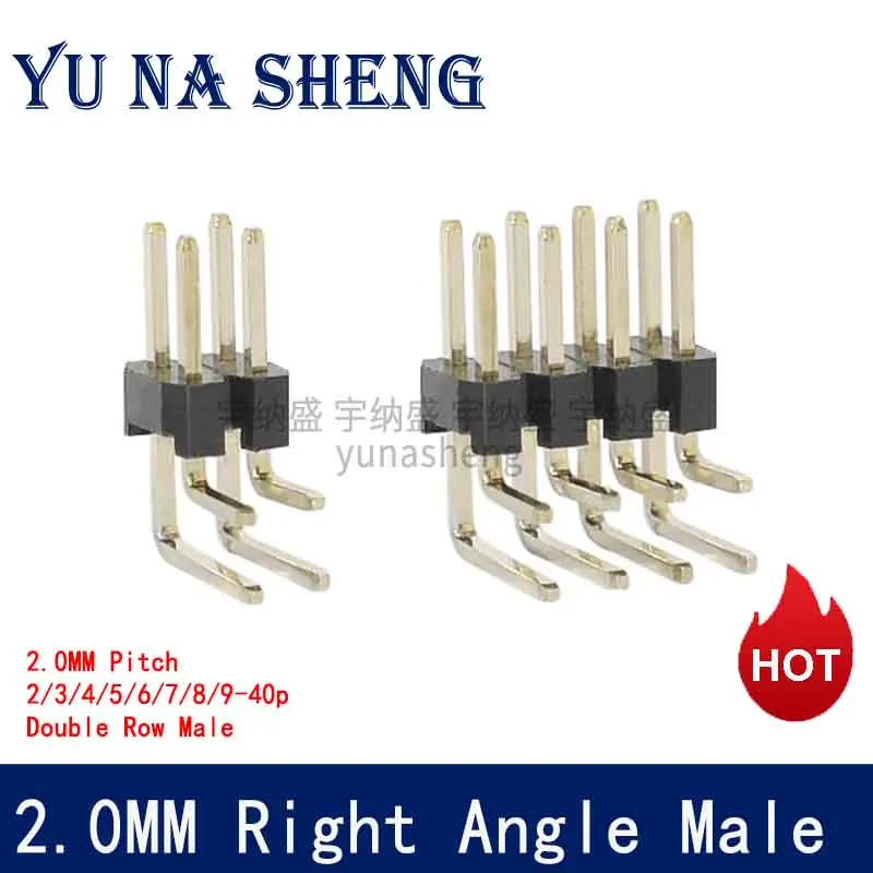 2.0mm Pitch Right Angle Double Row Pin Header 2x 40 Pin R/A Male 90 degrees Needle Connector 2mm 40P 2x3/4/6/8/10/12/16/20/40P