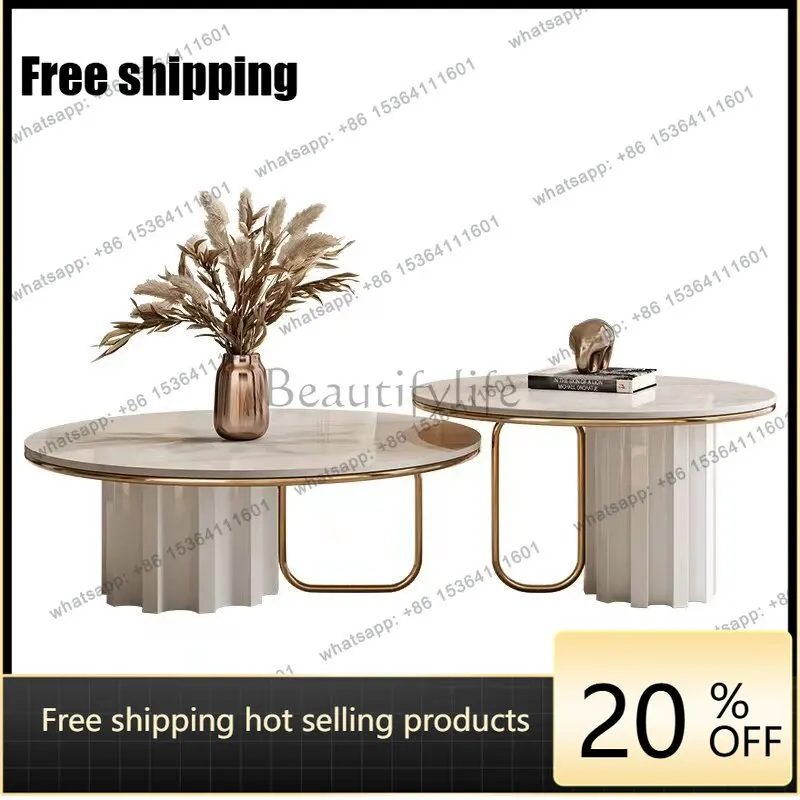 

Light luxury rock plate coffee table combination modern simple household living room size apartment round tea table