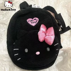 11in Hello Kitty Black Plush Zipper Backpack With Large Capacity Student Backpack And School Bag