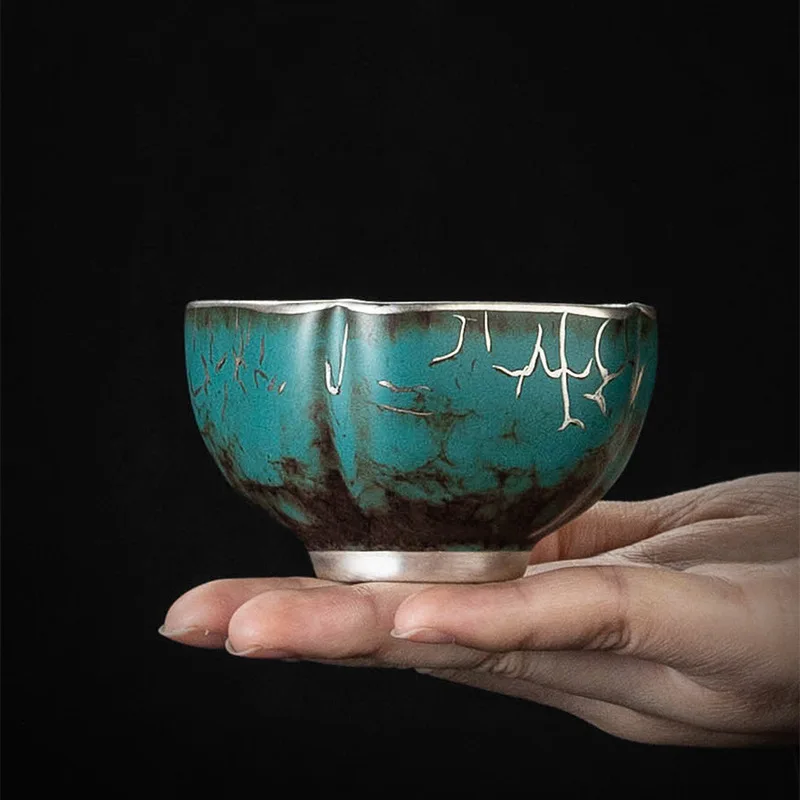 

High end tea cup, evergreen glaze, handmade retro tea cup, master , tea drinking ceramic, single cup, dragon egg , gift bo