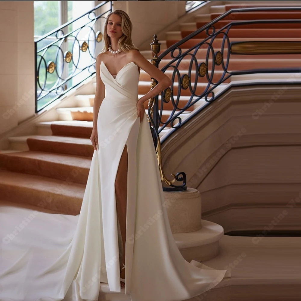 

Minimalist Women Wedding Dresses Sexy V-Neck Sleeveless Bridal Gowns Elegant Floor Mopping Banquet Vestidos De Novia Customized