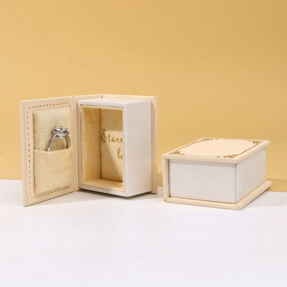 

Flip Lid Book Shape Ring Box Stud Earrings Storage Box Engagement Ring Box Jewelry Packaging Solid Color Jewelry Display Case