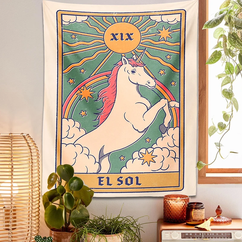 Unicorn Tarot Tapestry pink Wall Hangings sun the Equality Witchcraft Bohemian rainbow Home Hippie Mattress Dorm Room Decor