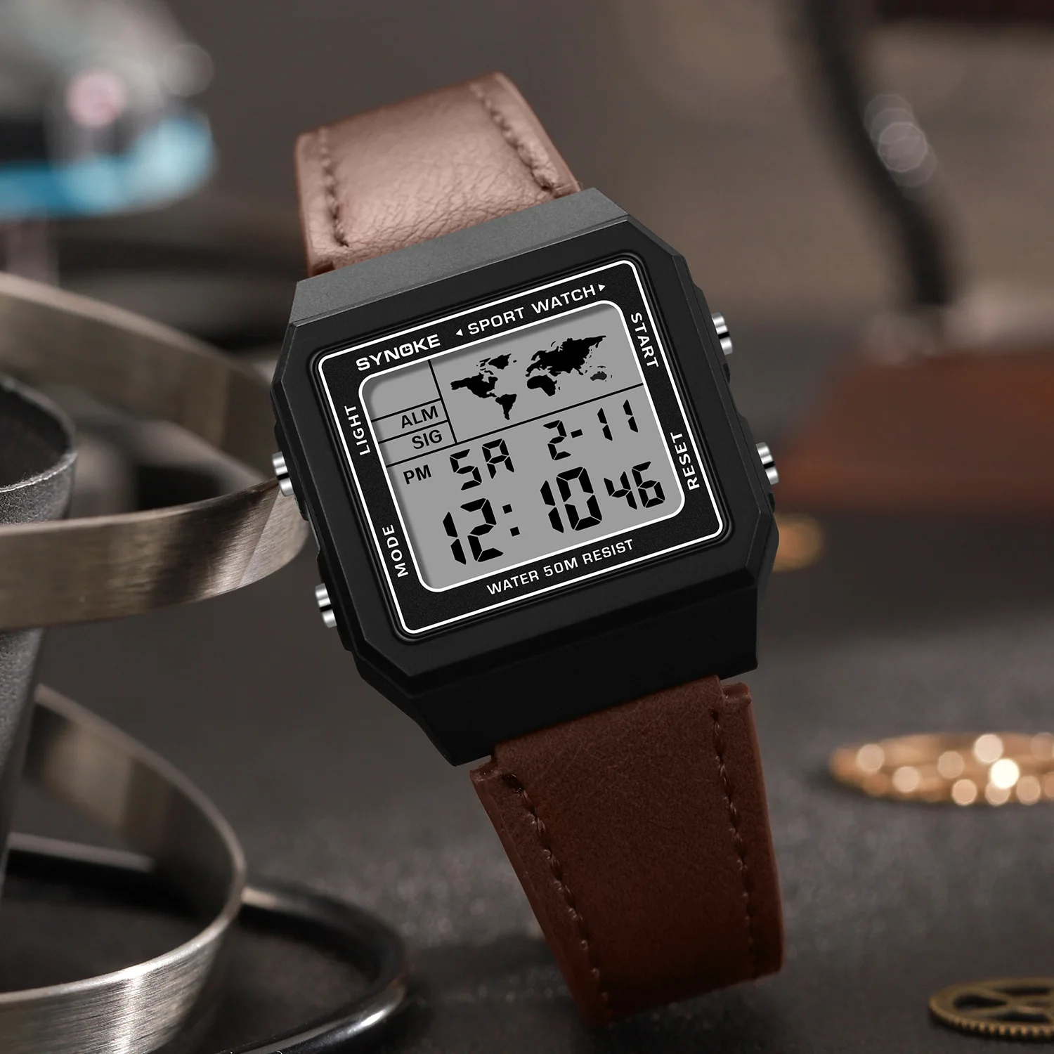 Trendy Square Multi Functional Watch, Men's Gift