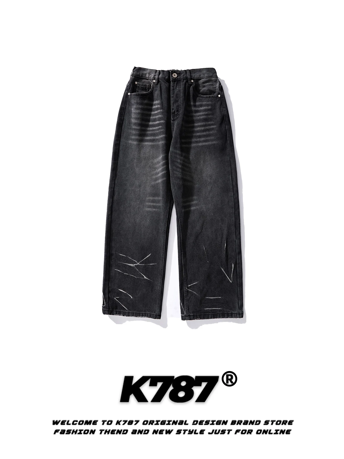 

Джинсы K787 в американском ретро-стиле, с эффектом потертости, свободного кроя, с высокой талией, прямые, широкие, повседневные, для мужчин и женщин