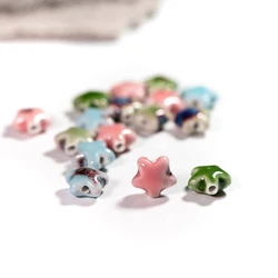 15#10pcs Multicolor Star Shaped Ceramic Beads for DIY Jewelry Making, Handmade Craft Supplies Artistic Craft Accessories