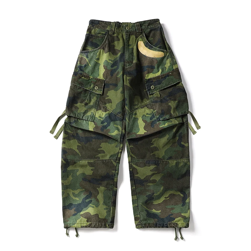 

Камуфляжные брюки-карго с принтом, мужские мешковатые брюки-карго с несколькими карманами в стиле сафари, потертые, с эластичной резинкой на талии, широкие брюки для бега, мужские