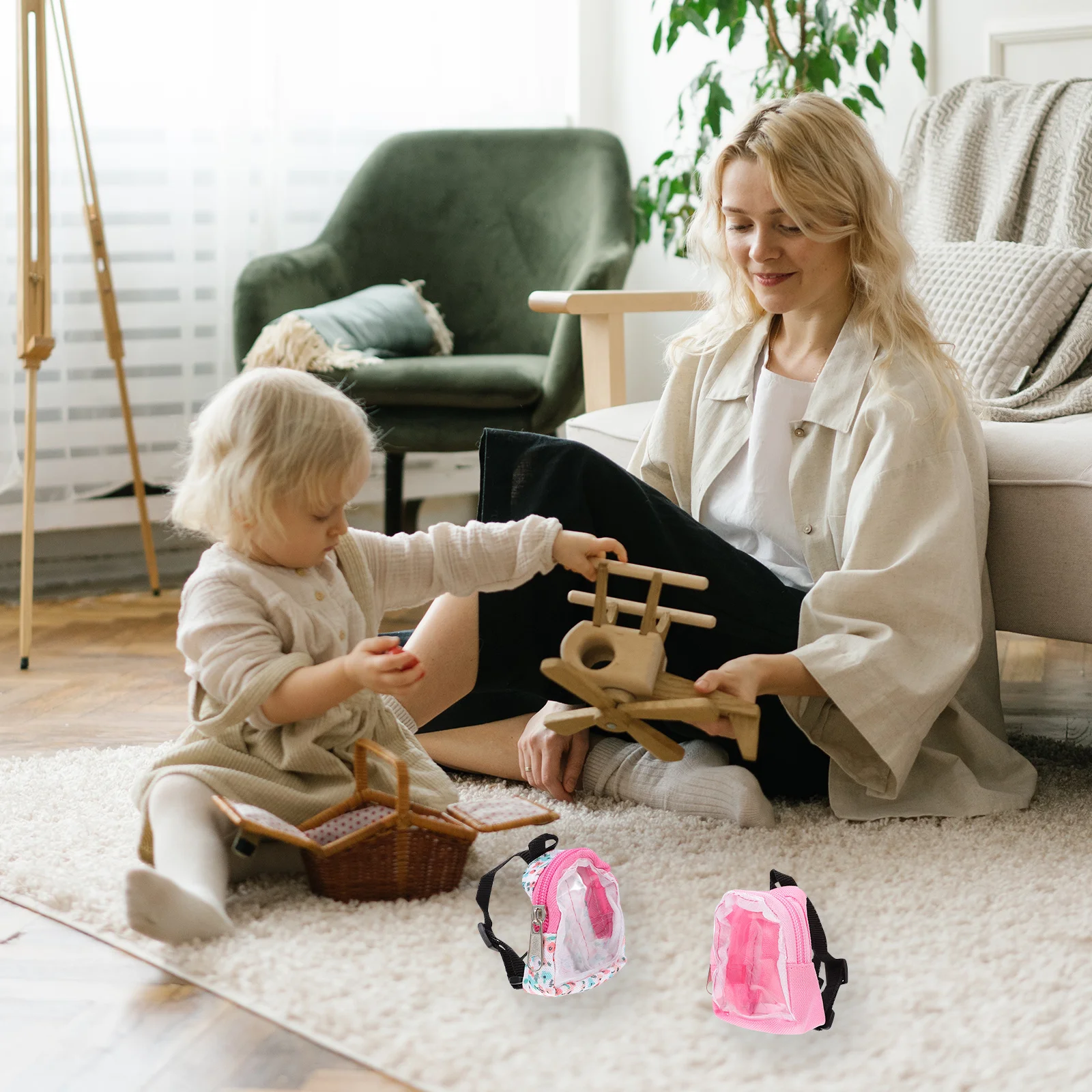 2 pçs em miniatura mini saco de escola para decoração da casa micro mochila diy ornamento cena acessório fotografia adereços