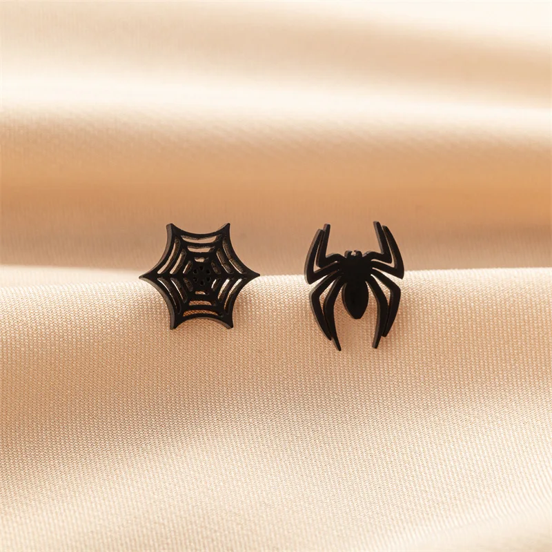 Punk Spider Web Stainless Steel Stud Earrings for Women Gothic Black Animal Spider Earing Piercing Halloween Jewelry Gifts view 6