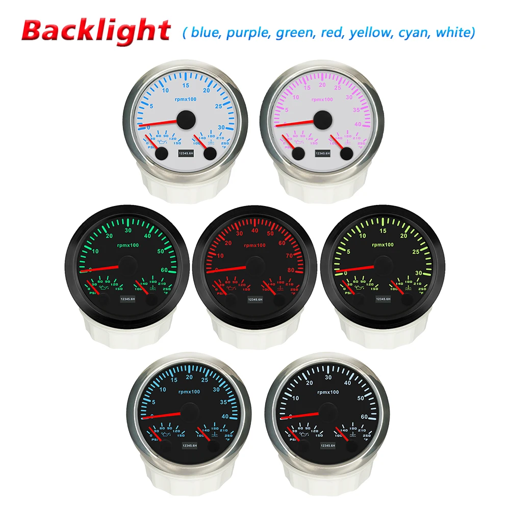 Universal Car Boat 85mm 3 in 1 Multifunctional 3KRPM 4KRPM 0-6000RPM Tachometer with Oil Pressure Water Temp 7 Colors Backlight