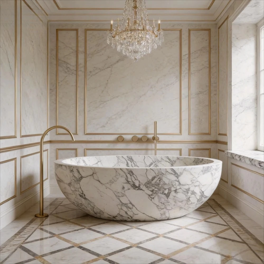Modern customizable natural stone bathtub, marble freestanding design suitable for hotels, villas, apartments, bathrooms