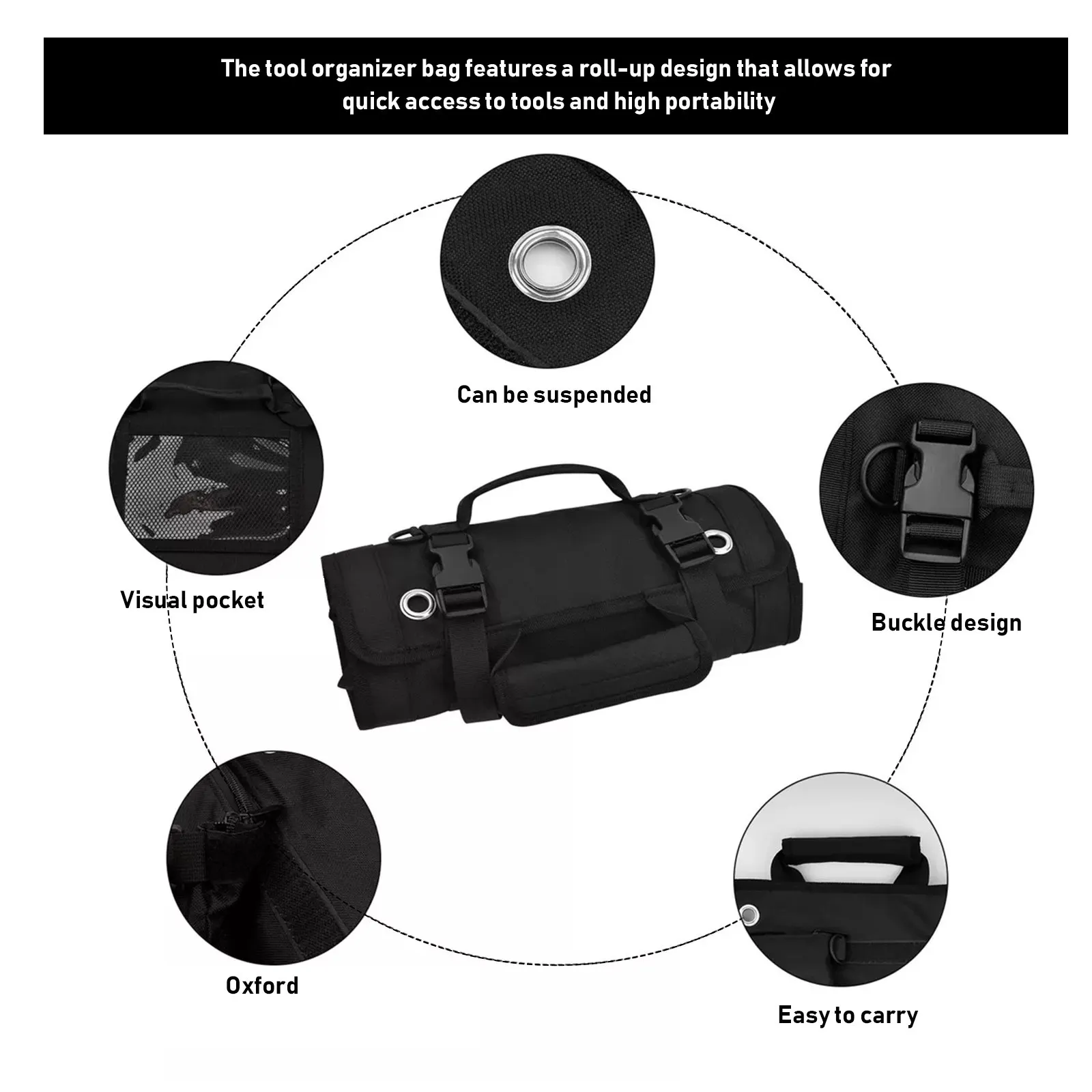 Roll Up Tool Bag Automotive Repair Tools Organizer Portable Heavy Duty Tool Pouch Roll Up Electrician Mechanic Storage Organizer